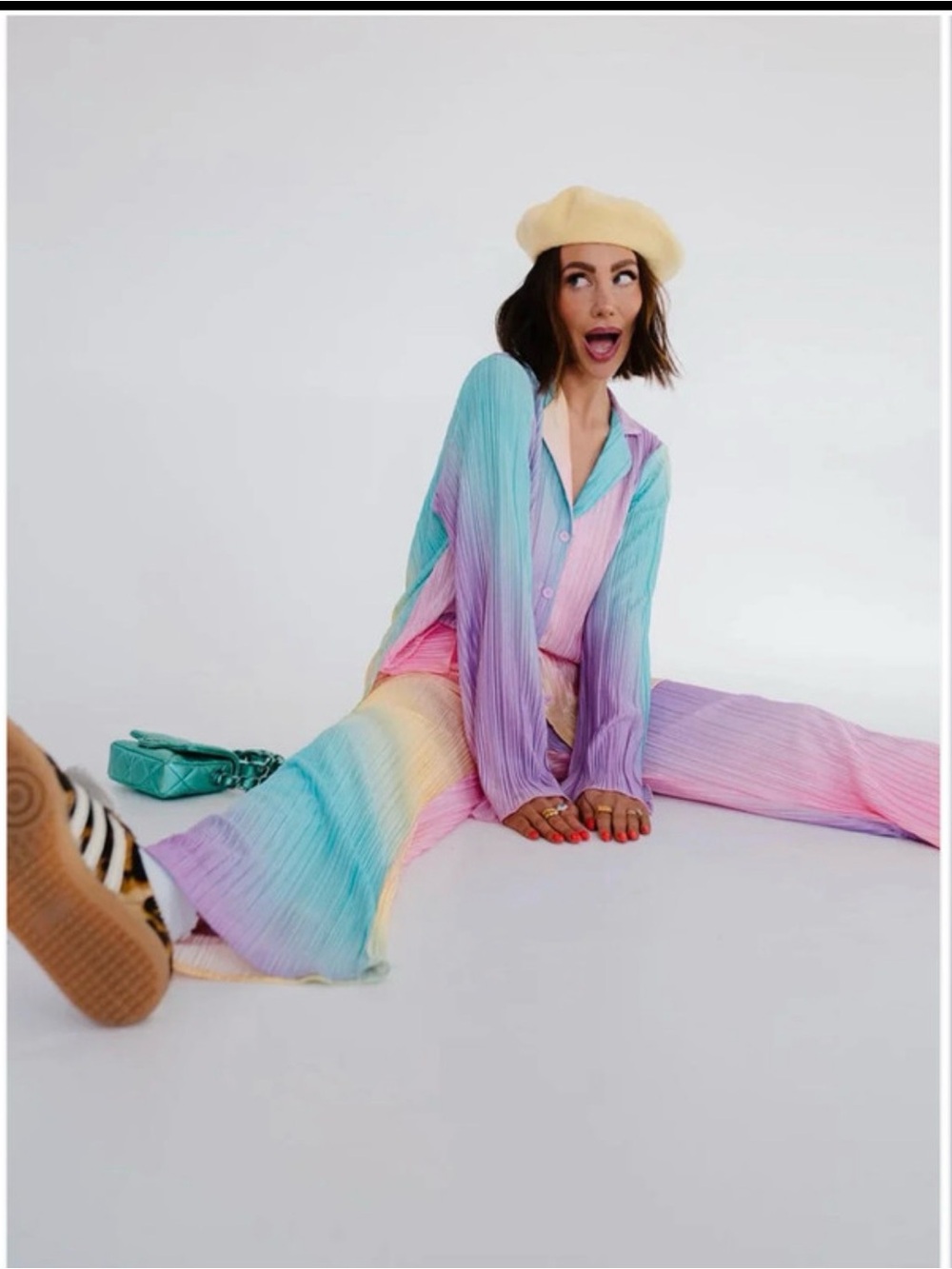 Dressed in LALA Pastel Rainbow Pleated Wide-Leg Pants
